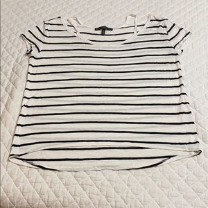 Black and white striped top.